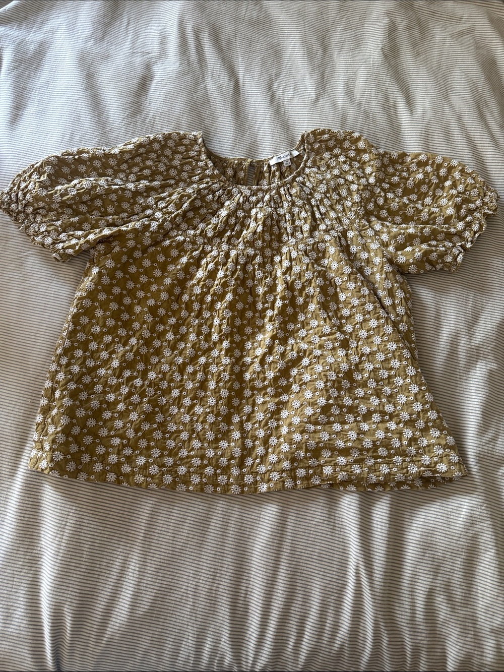Madewell Tan Floral Smocked-Neck Peasant Blouse - Picture 7 of 8
